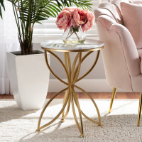 Baxton Studio H01-97048-Metal/Marble Side Table Jaclyn Modern and Contemporary Gold Finished Metal End Table with Marble Tabletop>